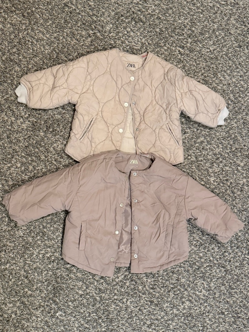 Zara Kids Double Quilted Jacket Set in Light Pink and Dusty Rose